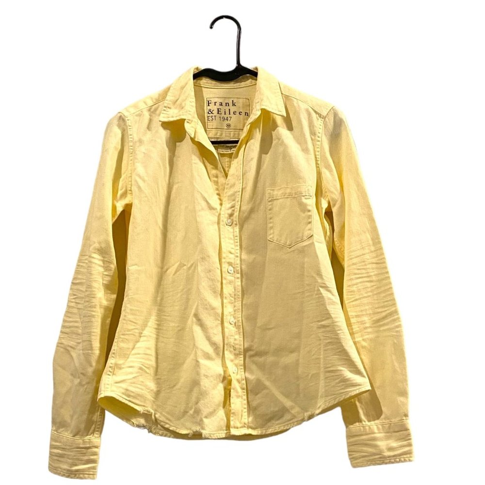FRANK & EILEEN Daisy Yellow Distressed Denim Relaxed Button-Up Shirt, Size XS